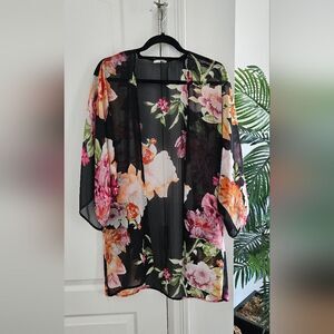 From Palmer Sheer Black Floral Duster/ Kimono